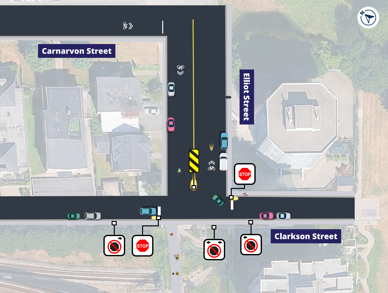 Image caption: Proposed traffic calming and sightline improvements at Clarkson Street and Elliot Street.