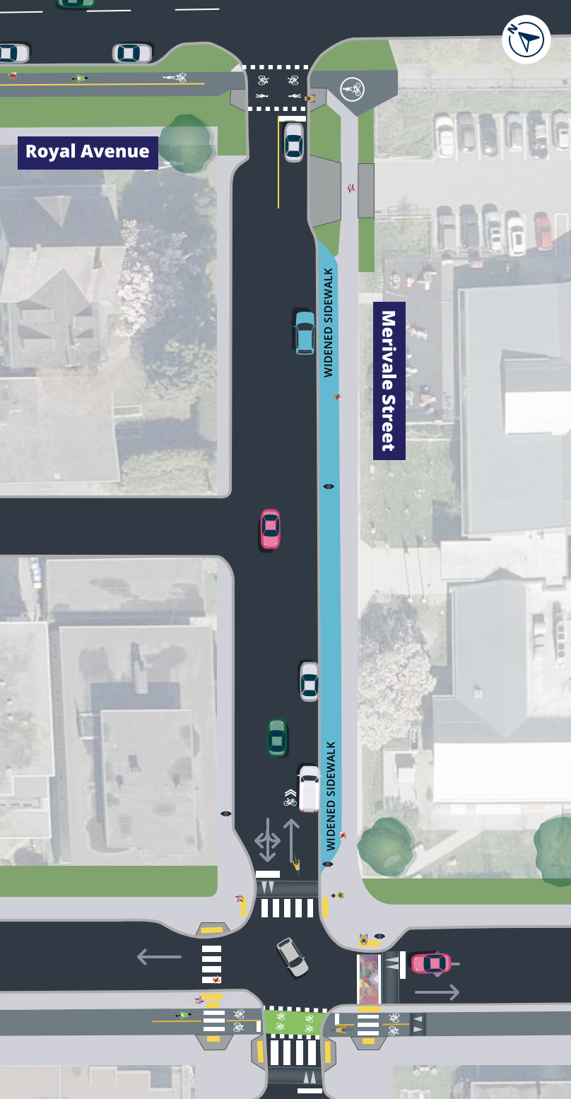 Image caption: Proposed sidewalk widening on Merivale Street.  