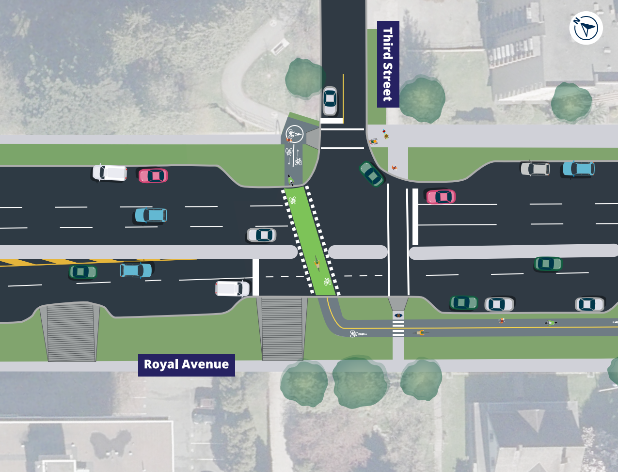 Image caption: Proposed intersection improvements at Third Street and Royal Avenue.