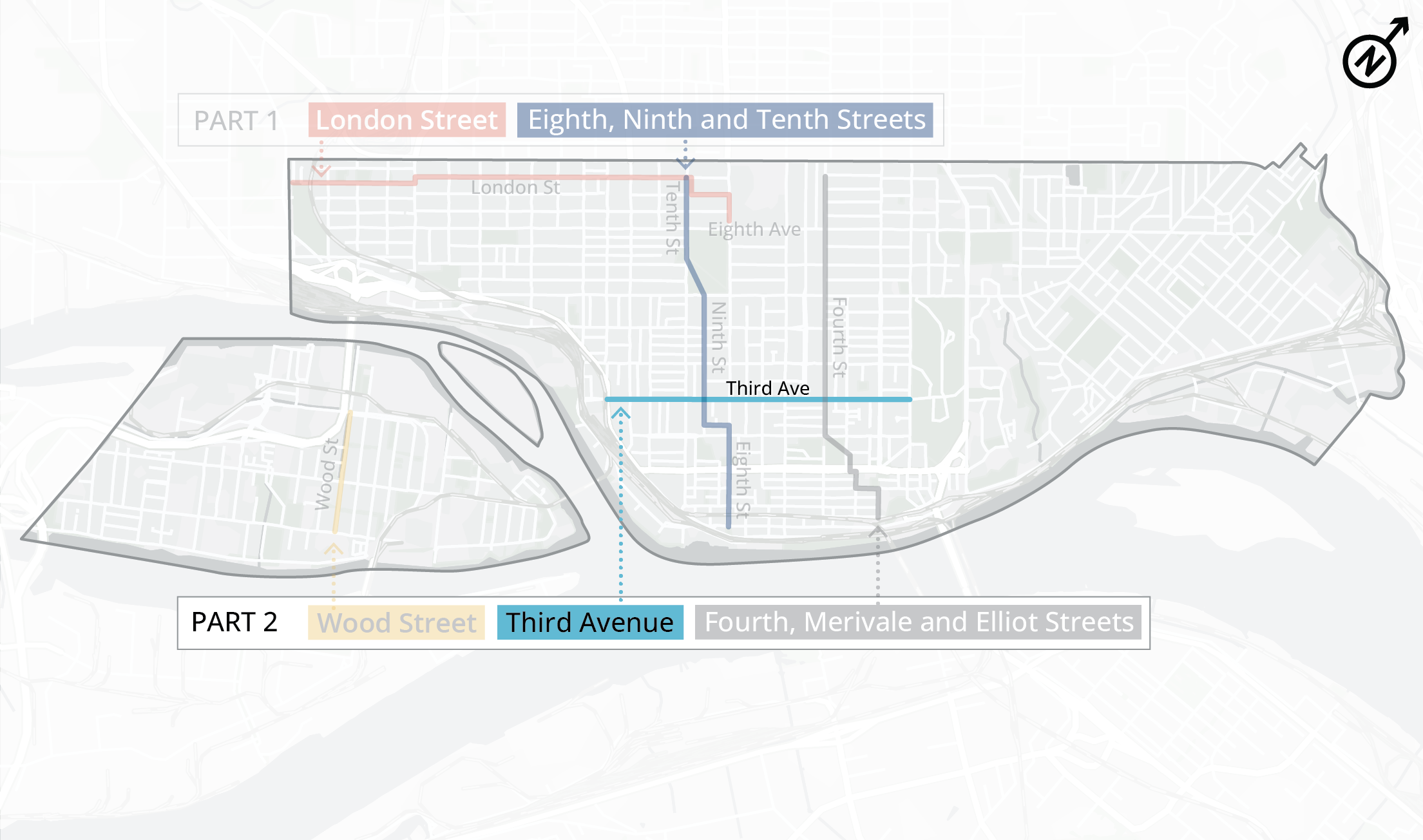 Map: the Third Avenue Route highlighted on the Active Transportation Network Plan Year 2 Routes map.