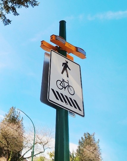 Image caption: Example of a rectangular rapid flashing beacon in the City of New Westminster