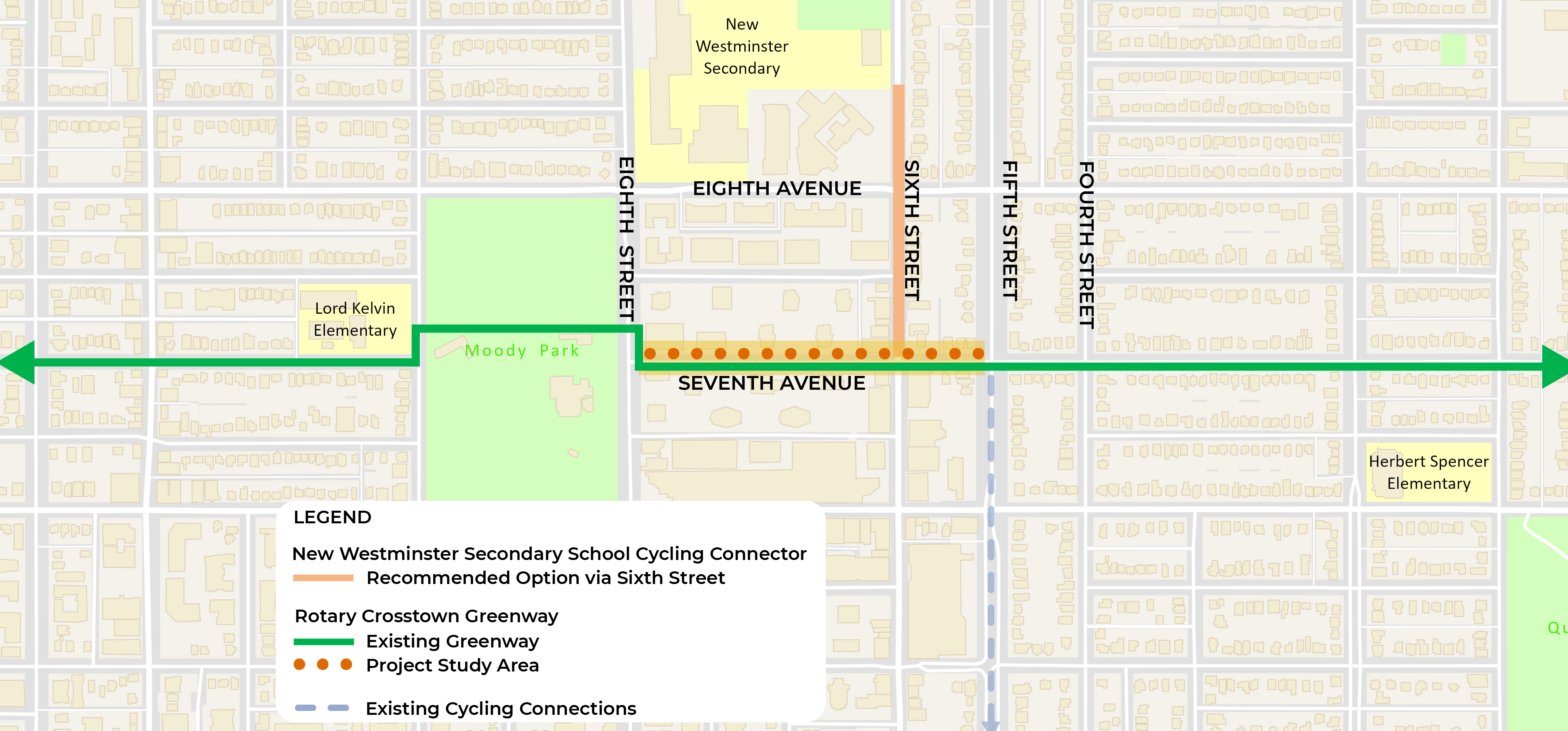 A map of the streets considered in the Uptown Active Transportation Improvements projects.